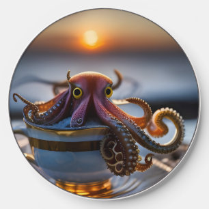  Cute tiny octopus in a teacup at sunrise Wireless Charger