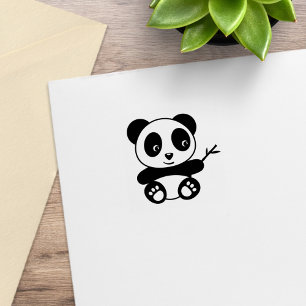 Cute Tiny Panda Holding a Bamboo Stick 1x1 Rubber Stamp