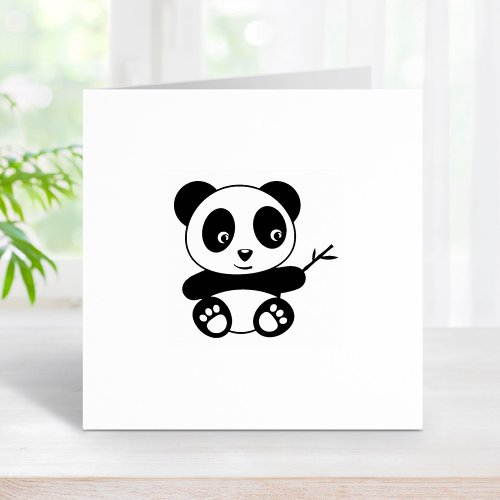 Cute Tiny Panda Holding a Bamboo Stick 1x1 Rubber Stamp