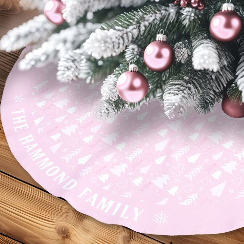 Cute Tiny Pink Trees Family Name Tree Skirt