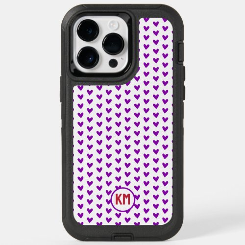 cute tiny purple hearts pattern love monogram OtterBox iPhone 14 pro max case
