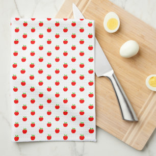 Cute Tiny Red Apples Pattern on White Kitchen Towel