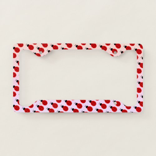 Cute Tiny Red Black Ladybug pattern License Plate Frame