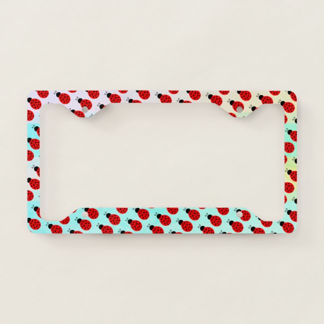 Cute Tiny Red Black Ladybug pattern License Plate Frame (Front)