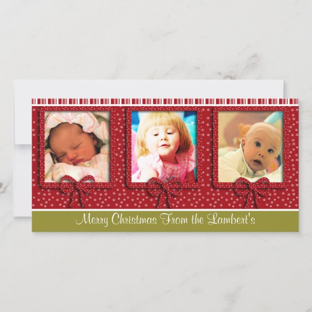 Cute Tiny Snowflakes Stripes Christmas Photo Holiday Card (Front)
