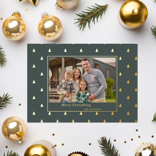 Cute Tiny Trees Christmas Holidays Photo Foil Holiday Card