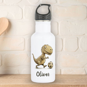 Cute Tiny Trex Playing Football Personalized Stainless Steel Water Bottle