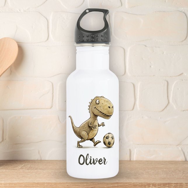 Cute Tiny Trex Playing Football Personalized Stainless Steel Water Bottle (Creator Uploaded)