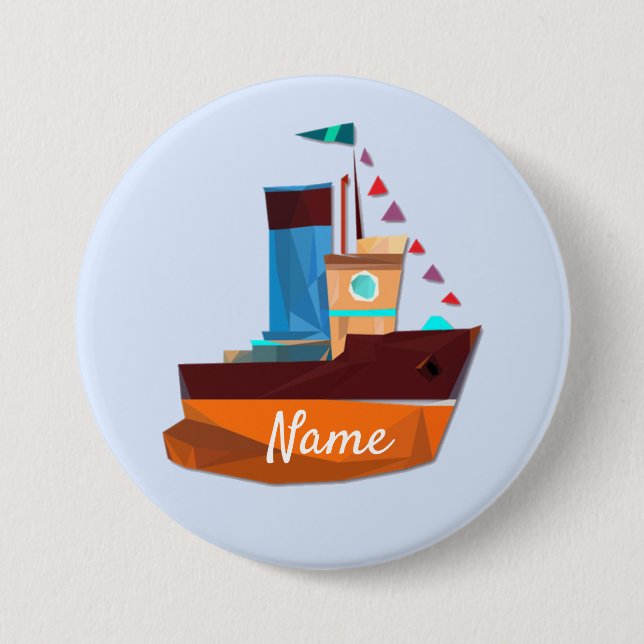 Cute Tiny Tugboat Thunder-Cove  Button (Front)