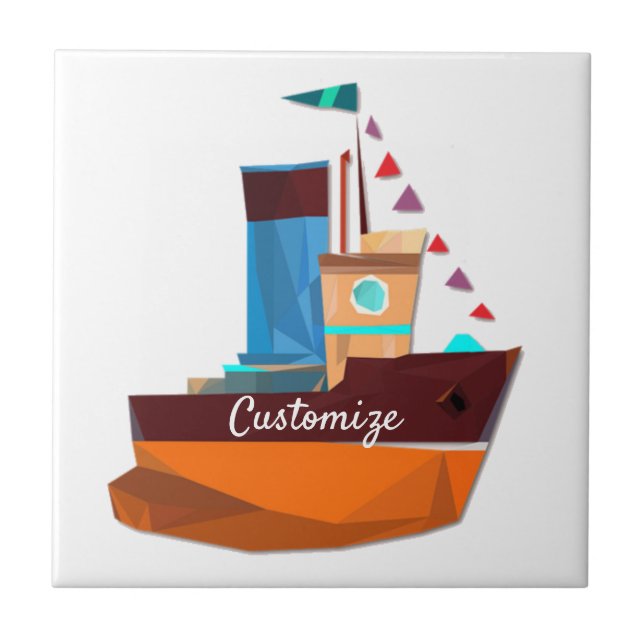 Cute Tiny Tugboat Thunder-Cove Ceramic Tile (Front)