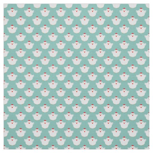 Cute Tiny White Chickens on Pale Blue Pattern Fabric