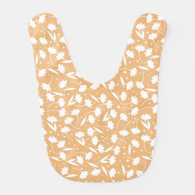 Cute tiny white flower pattern orange pattern baby bib (Front)