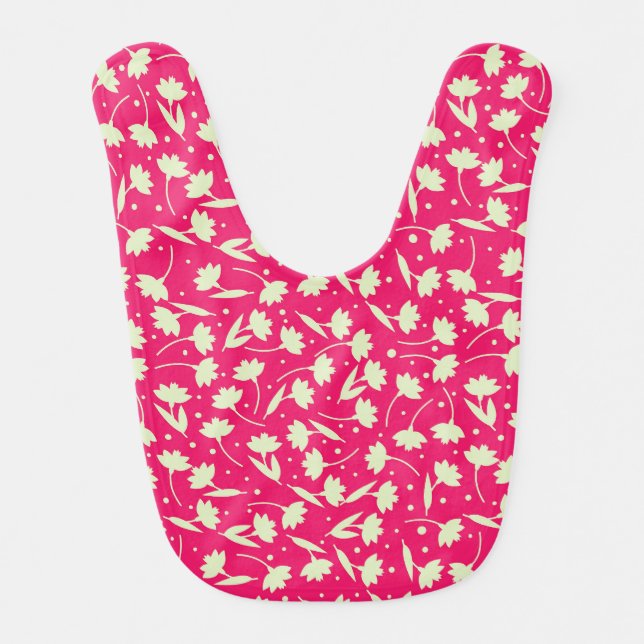 Cute tiny white flower pattern pink pattern baby bib (Front)