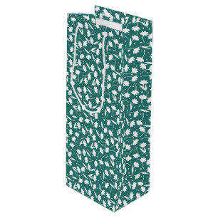 Cute tiny white flower pattern turquoise pattern wine gift bag