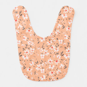 cute tiny white flower with red background baby bib