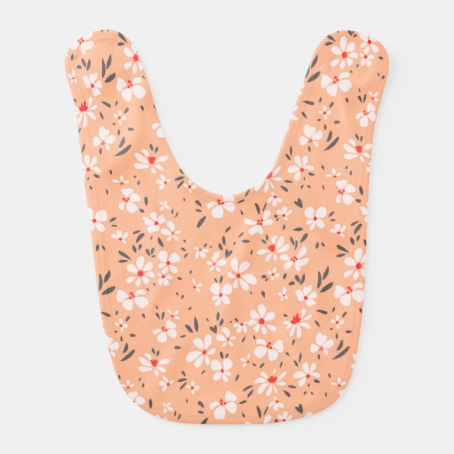 cute tiny white flower with red background baby bib (Front)