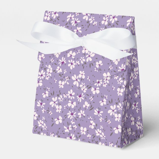 cute tiny white purple flower with blue background favor boxes (Front Side)