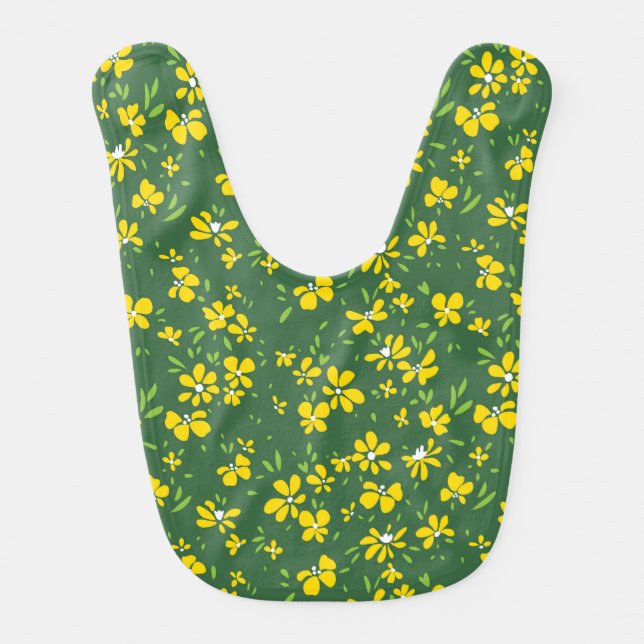 cute tiny yellow flower with green background baby bib (Front)