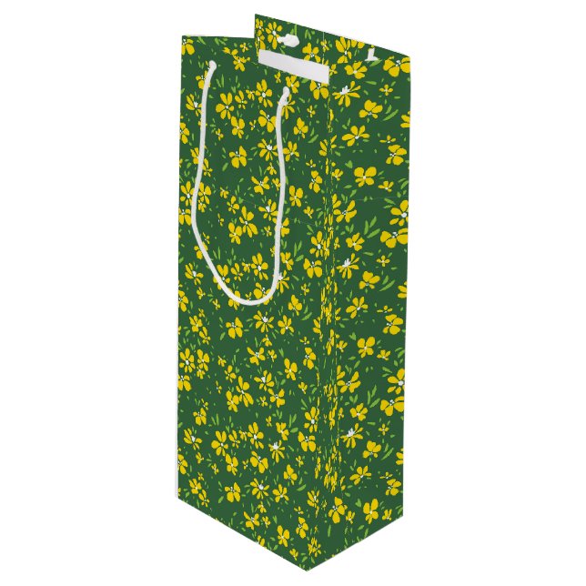 cute tiny yellow flower with green background wine gift bag (Front Angled)