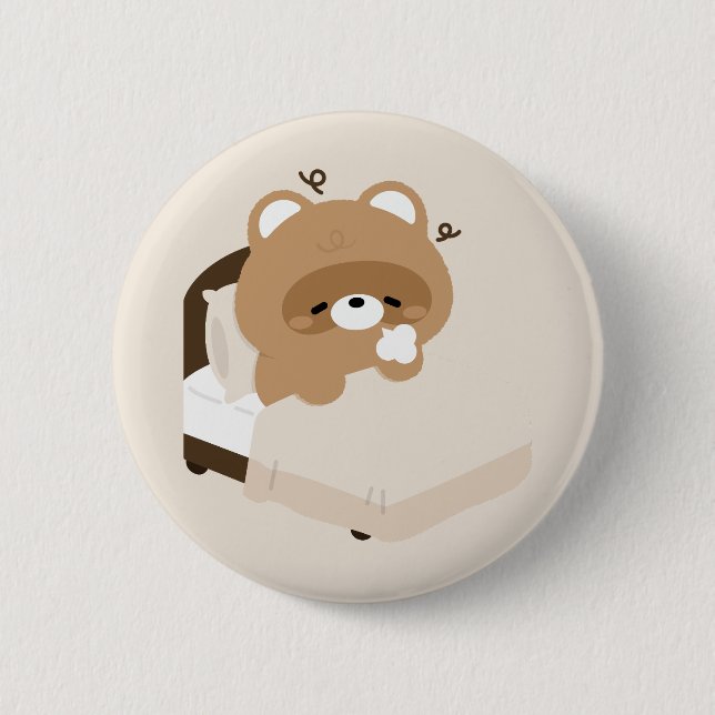 Cute Tired Beaver Button (Front)