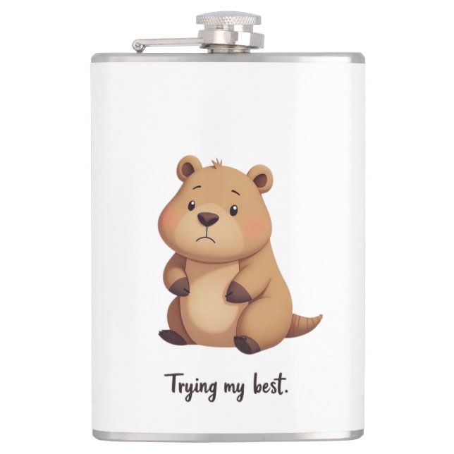 Cute tired capybara flask (Front)