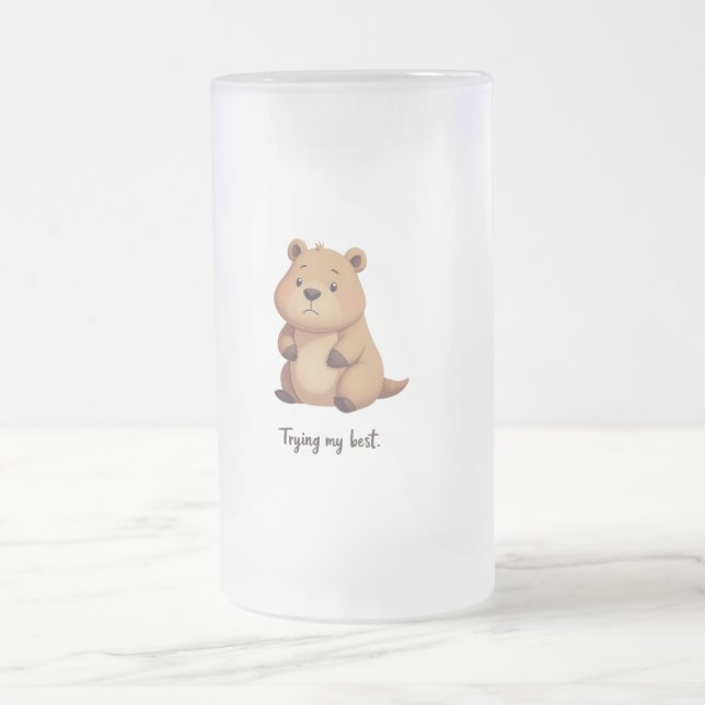 Cute tired capybara frosted glass beer mug (Center)