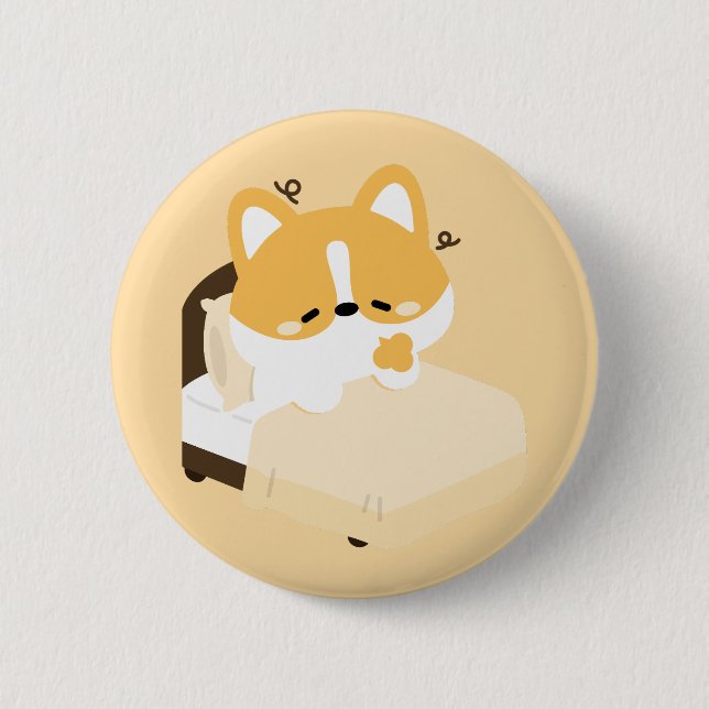Cute Tired Corgi Button (Front)