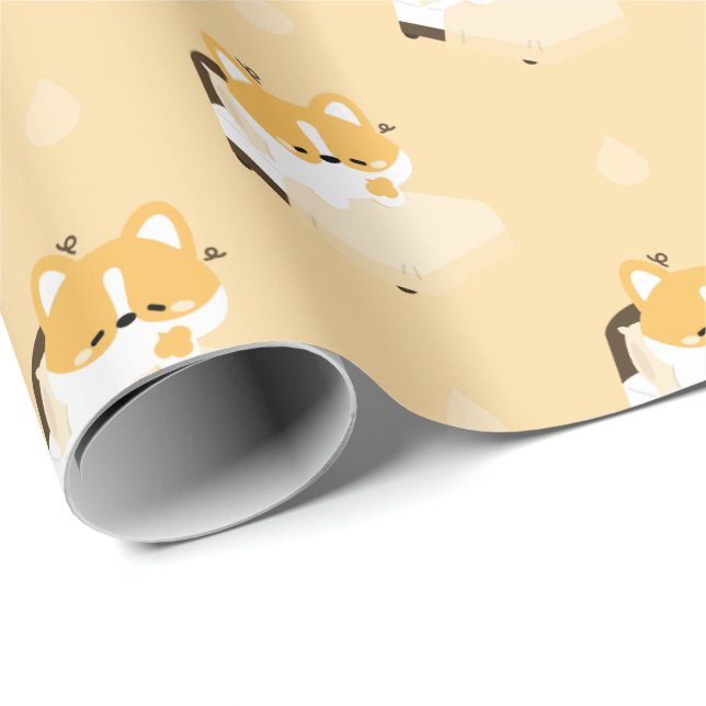 Cute Tired Corgi Wrapping Paper (Roll Corner)