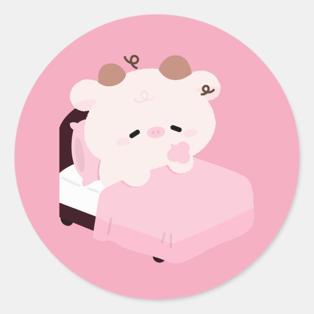 Cute Tired Cow Classic Round Sticker (Front)