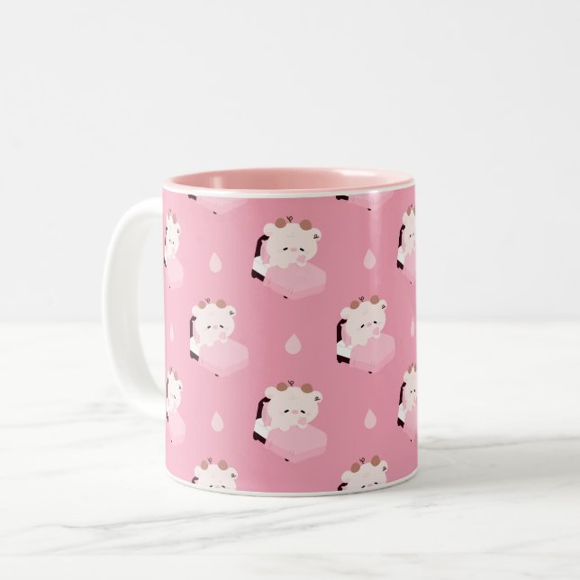 Cute Tired Cow Two-Tone Coffee Mug (Front Left)