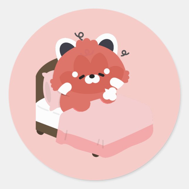 Cute Tired Red Panda Classic Round Sticker (Front)