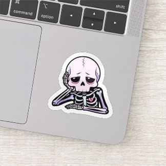 Cute Tired Skeleton Broken Heart Funny Sticker