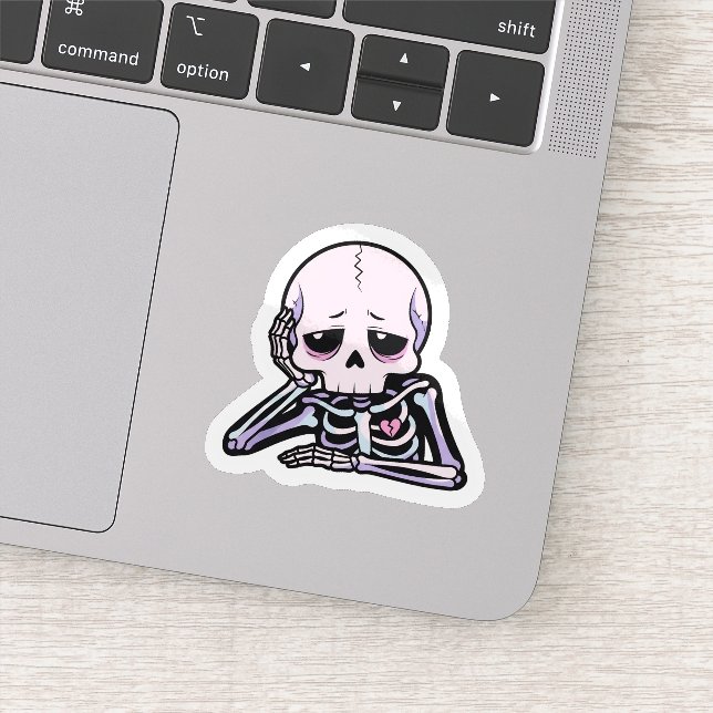Cute Tired Skeleton Broken Heart Funny Sticker (Detail)