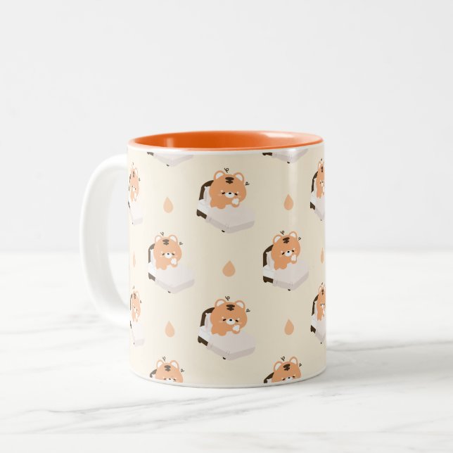 Cute Tired Tiger  Two-Tone Coffee Mug (Front Left)