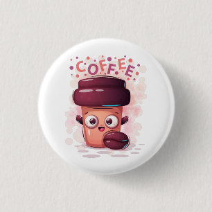 Cute To-go Coffee Cup & Coffee Bean T-Shirt Button