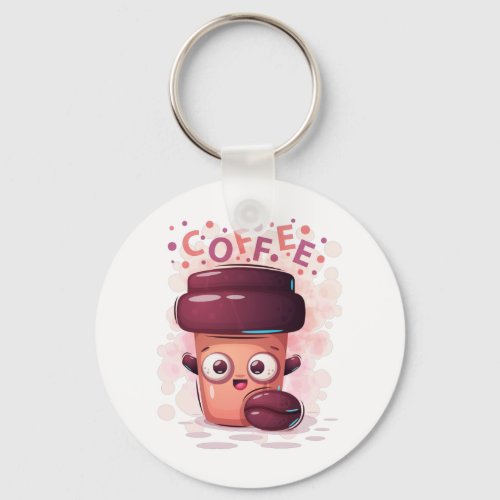 Cute To_go Coffee Cup  Coffee Bean T_Shirt Button Keychain