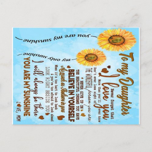 Cute To My Daughter Gift Best Gift for Kid Announcement Postcard