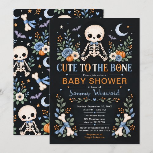 Cute to the Bone Boy Halloween Baby Shower Invitation