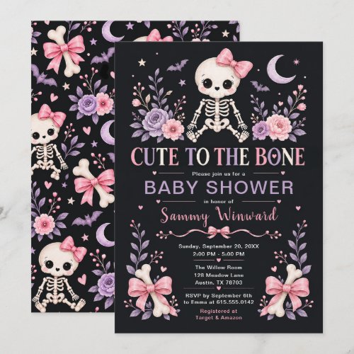 Cute to the Bone Girl Halloween Baby Shower Invitation