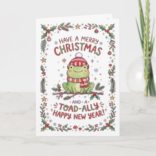 Cute Toad-Ally Happy New Year Frog Christmas Holiday Card