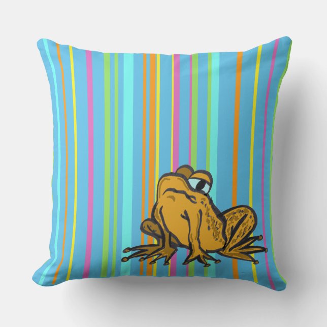 Cute Toad Cartoon Stripes Pattern Throw Pillow (Front)