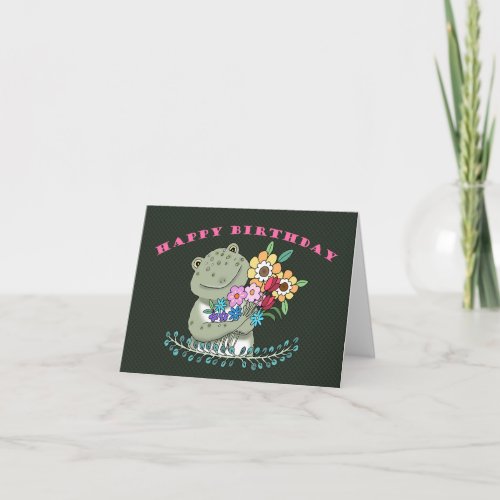 Cute Toad Frog holding a bouquet Funny Birthday   Card