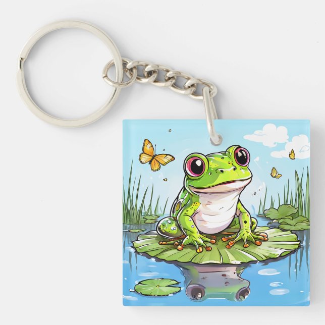 Cute Toad on Lily Pad Keychain (Front)