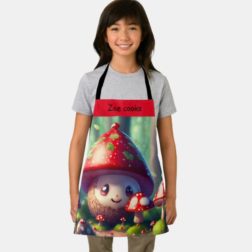 Cute toadstools in the forest _ custom kids  apron
