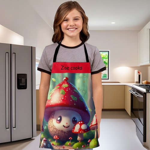 Cute toadstools in the forest _ custom kids  apron