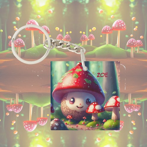 Cute toadstools in the forest _ good luck   keychain