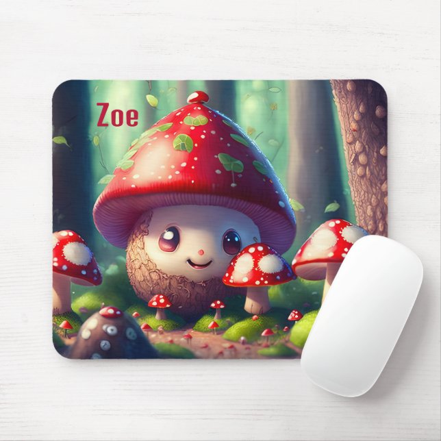 Cute toadstools in the forest, good luck mouse pad (With Mouse)
