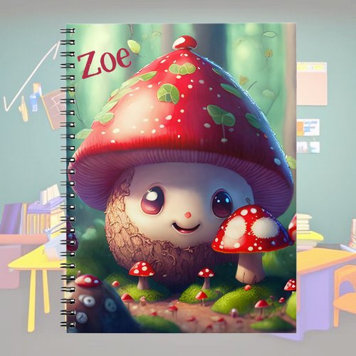 Cute toadstools in the forest _ good luck notebook