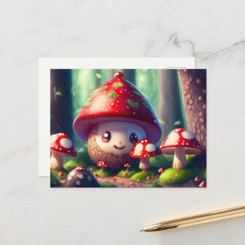 Cute toadstools in the forest good luck postcard
