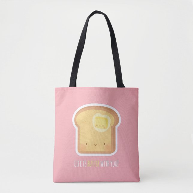 Cute Toast and Butter Amusing Puns Tote Bag (Front)